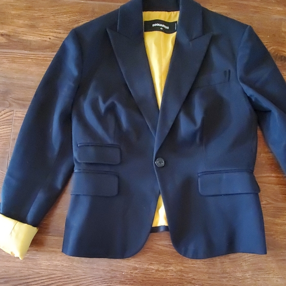 DSQUARED2 SINGLE BUTTON BLACK/YELLOW BLAZER JACKET - Picture 2 of 8